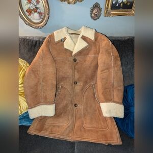 Vintage Abercrombie And Fitch 1970s Shearling Suede Sheepskin Men's Coat